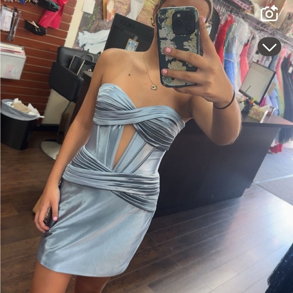 Sherri Hill Strapless Light Blue Dress